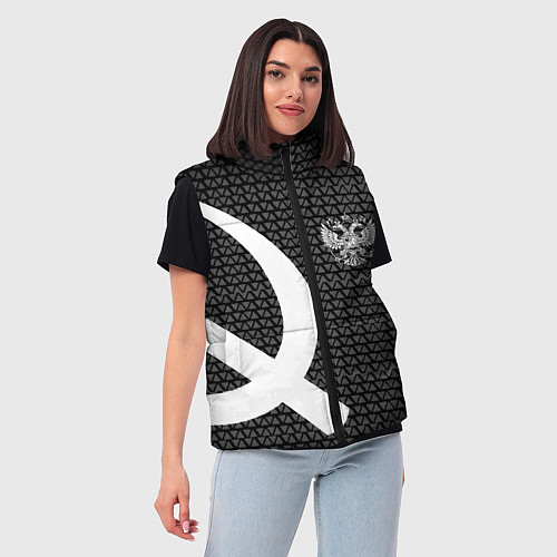 Женский жилет Герб РФ паттерн стиль ссср / 3D-Черный – фото 3