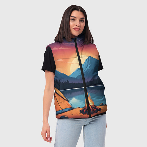 Женский жилет В лесу с палаткой / 3D-Черный – фото 3