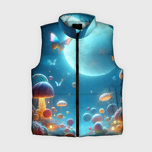 Женский жилет Сказочные грибы и бабочки под луной - фантазия / 3D-Светло-серый – фото 1