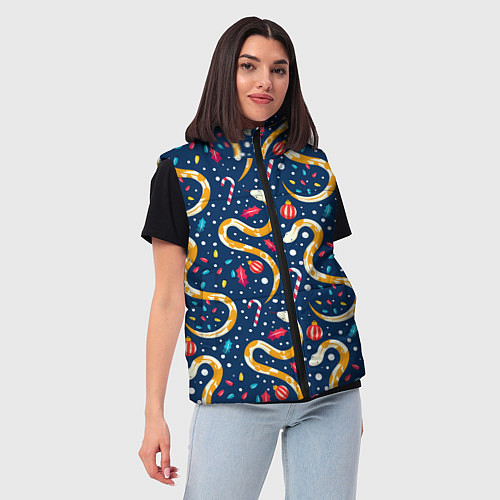 Женский жилет Новогодний паттерн символ года 2025 / 3D-Черный – фото 3