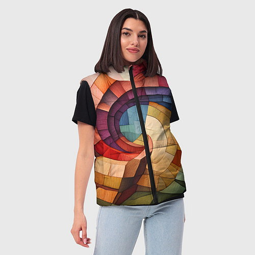 Женский жилет Разноцветная мозаика в виде спирали / 3D-Черный – фото 3