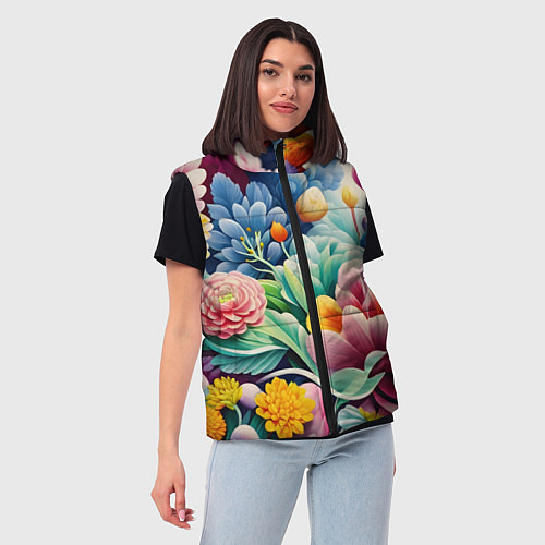 Женский жилет Объемные цветы лето / 3D-Светло-серый – фото 3