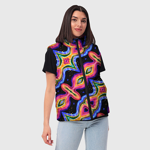 Женский жилет Красочный психоделический узор / 3D-Черный – фото 3