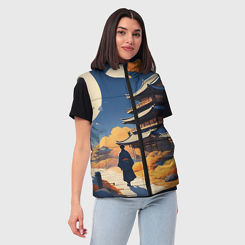 Женский жилет Азия ночь луна / 3D-Черный – фото 3