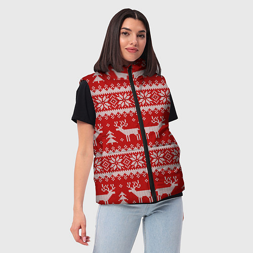 Женский жилет Вязаный зимний узор с оленями / 3D-Светло-серый – фото 3
