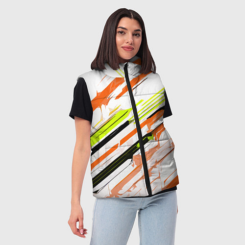 Женский жилет Оранжево-жёлто-чёрные полосы на белом фоне / 3D-Черный – фото 3