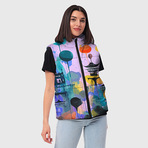 Женский жилет Фантазийный японский паттерн / 3D-Черный – фото 3