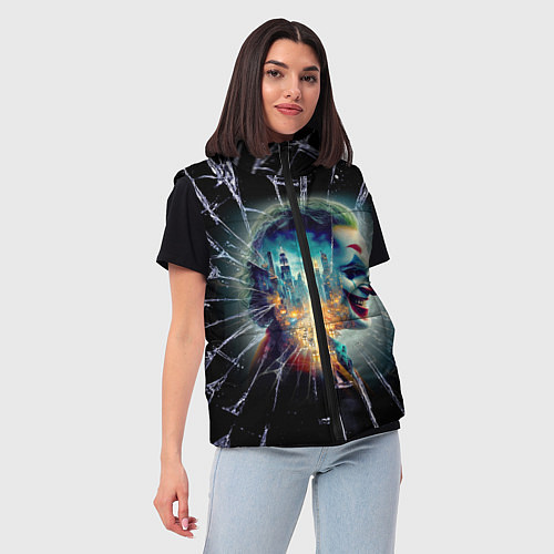 Женский жилет Джокер в мегаполисе - осколки / 3D-Красный – фото 3