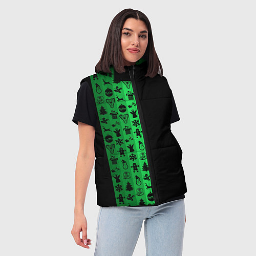 Женский жилет Новогодние узоры / 3D-Черный – фото 3