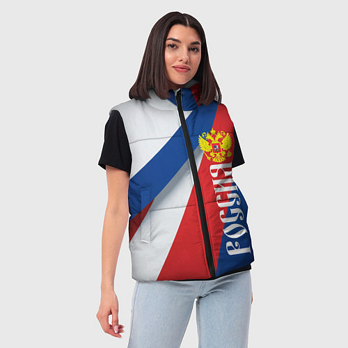 Женский жилет Цвета флага России и герб / 3D-Черный – фото 3