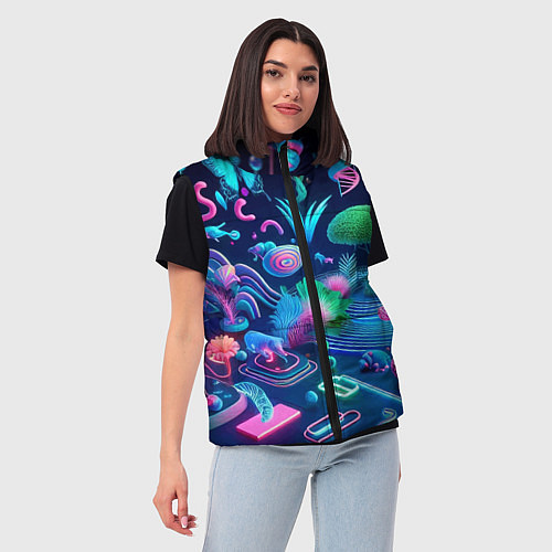 Женский жилет Фантастическая абстрактная композиция - сюрреализм / 3D-Черный – фото 3