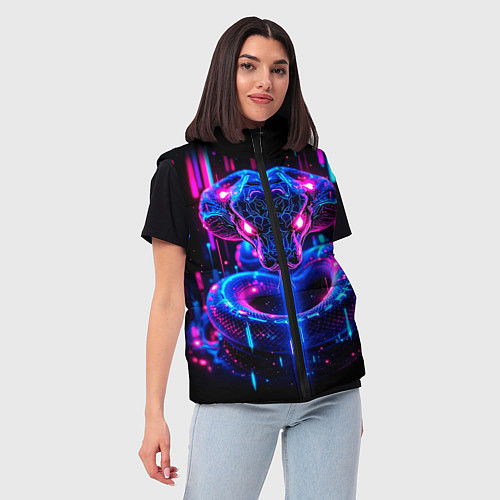 Женский жилет Cyberpunk неоновая синяя змея / 3D-Черный – фото 3