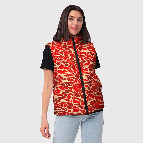 Женский жилет Красные плитки на кремовом фоне / 3D-Черный – фото 3