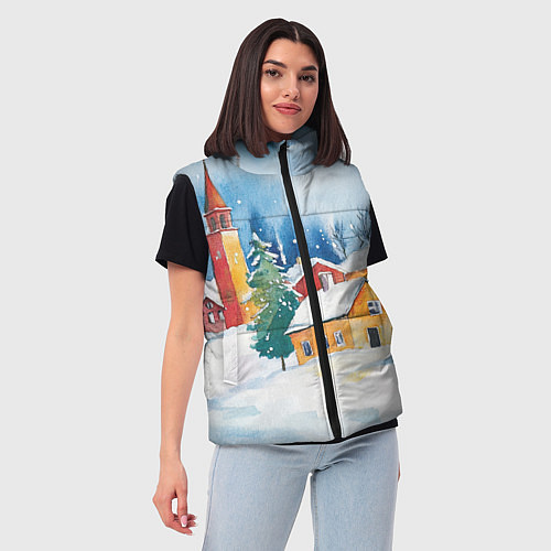 Женский жилет Новогодний праздничный город / 3D-Красный – фото 3