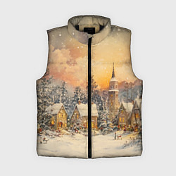 Женский жилет Новогодний небольшой городок, цвет: 3D-черный