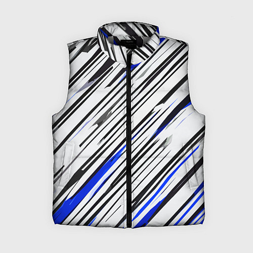 Женский жилет Диагональные чёрно-синие полосы на белом фоне / 3D-Светло-серый – фото 1