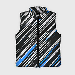 Женский жилет Диагональные сине-белые полосы на чёрном фоне, цвет: 3D-светло-серый