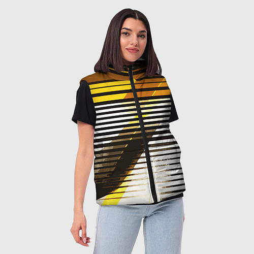 Женский жилет Жёлто-чёрные полосы на белом фоне / 3D-Красный – фото 3