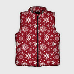 Женский жилет Новогодний узор - белые снежинки на красном фоне, цвет: 3D-светло-серый