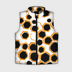 Женский жилет Чёрно-жёлтые шестиугольники на белом фоне, цвет: 3D-светло-серый