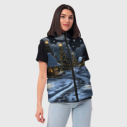 Женский жилет Ночной новогодний город, цвет: 3D-черный — фото 2