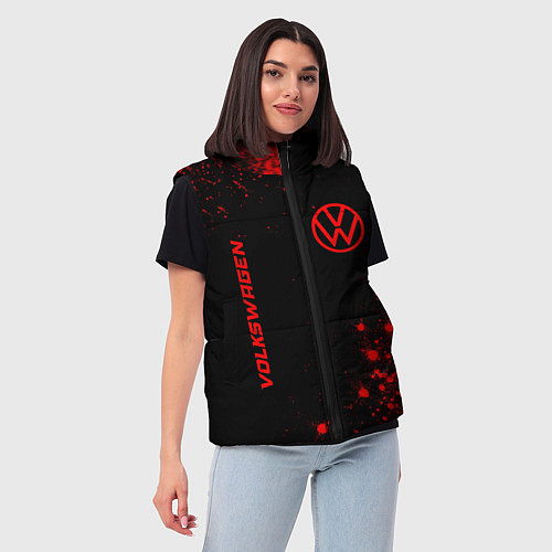 Женский жилет Volkswagen - red gradient вертикально / 3D-Черный – фото 3