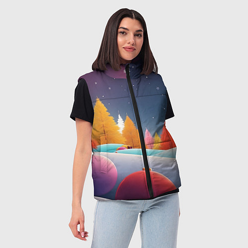Женский жилет Яркие новогодние елки / 3D-Красный – фото 3