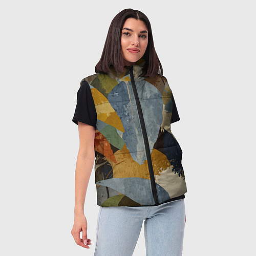Женский жилет Акварельные листья абстракция / 3D-Черный – фото 3