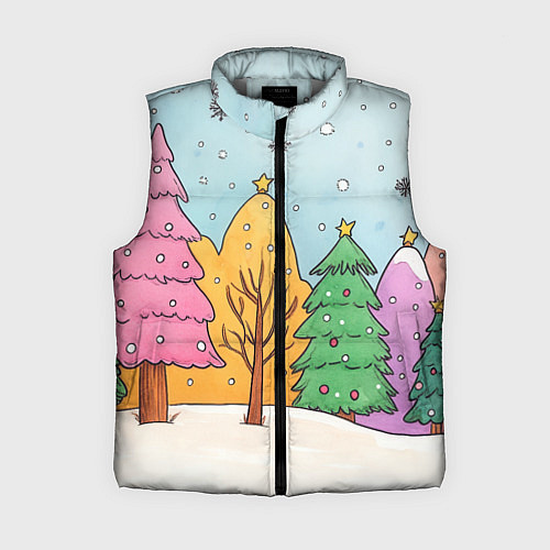 Женский жилет Разноцветные елочки и деревья / 3D-Светло-серый – фото 1