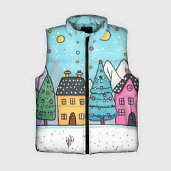Женский жилет Новогодние рисованные домики, цвет: 3D-светло-серый