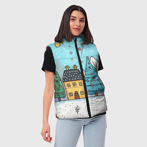 Женский жилет Новогодние рисованные домики / 3D-Светло-серый – фото 3