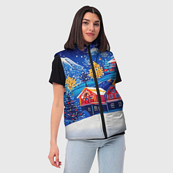 Женский жилет Новогодний городок в горах, цвет: 3D-светло-серый — фото 2