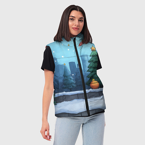 Женский жилет Елки и елочные игрушки / 3D-Светло-серый – фото 3