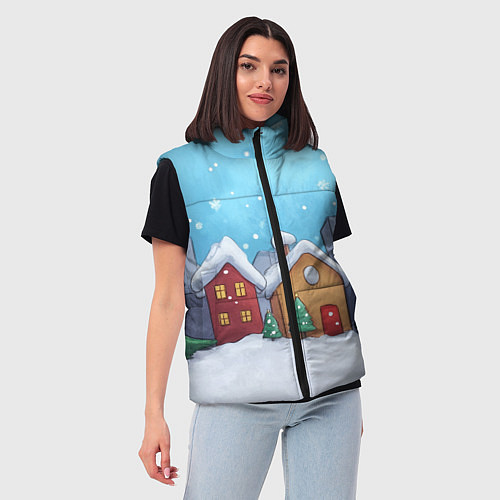 Женский жилет Домики новогодние / 3D-Светло-серый – фото 3