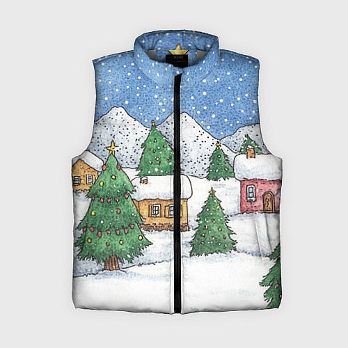 Женский жилет Домики и елки - новый год / 3D-Светло-серый – фото 1