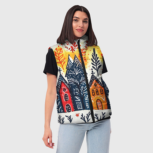 Женский жилет Разноцветные новогодние дома / 3D-Светло-серый – фото 3