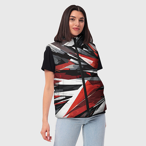 Женский жилет Чёрно-красно-белая абстракция / 3D-Красный – фото 3