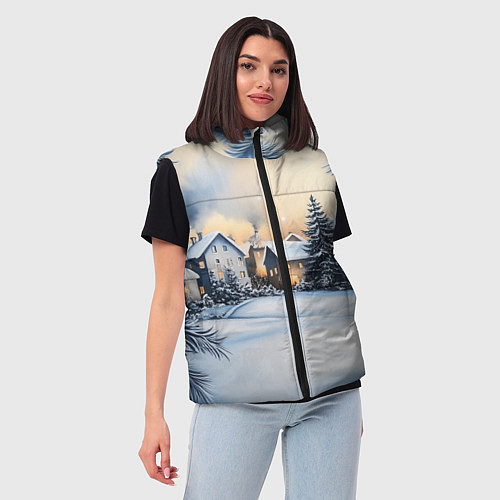 Женский жилет Зимний снежный двор / 3D-Светло-серый – фото 3