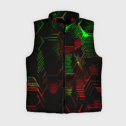 Женский жилет Красно-зелёные точки и линии на чёрном фоне, цвет: 3D-красный