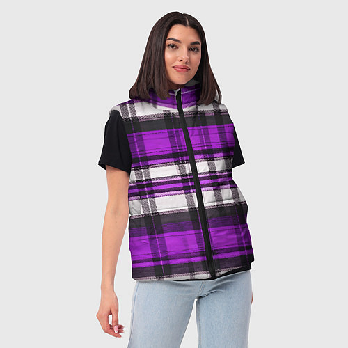 Женский жилет Фиолетово-белая ткань в клетку / 3D-Черный – фото 3