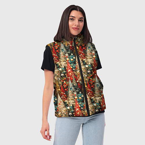 Женский жилет Новогодний еловый лес / 3D-Черный – фото 3