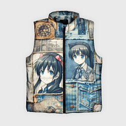 Женский жилет Пэчворк деним и аниме