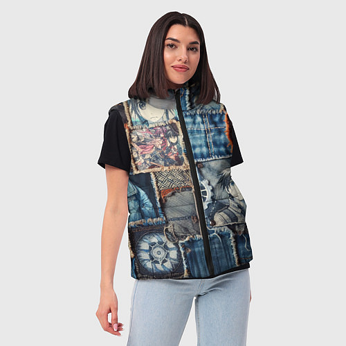 Женский жилет Аниме пэчворк деним / 3D-Черный – фото 3
