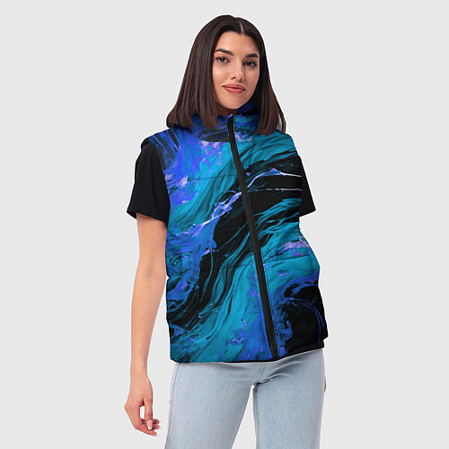 Женский жилет Синие брызги на чёрном фоне / 3D-Красный – фото 3