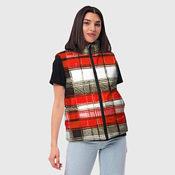 Женский жилет Чёрные полосы на красно-белом фоне, цвет: 3D-светло-серый — фото 2