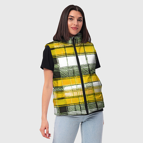Женский жилет Чёрные полосы на жёлто-белом фоне / 3D-Светло-серый – фото 3