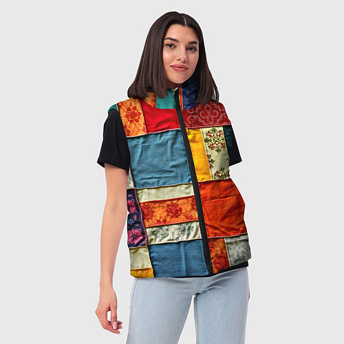 Женский жилет Пэчворк из ярких тканей / 3D-Черный – фото 3