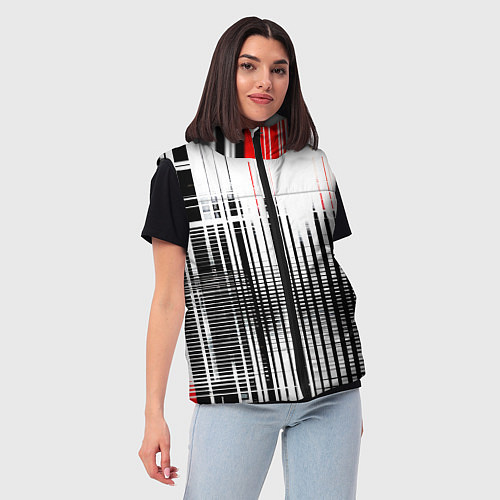 Женский жилет Красно-чёрный гранж на белом фоне / 3D-Черный – фото 3