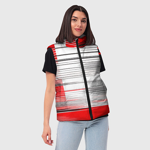 Женский жилет Чёрные вертикальные полосы на красно-белом фоне / 3D-Черный – фото 3