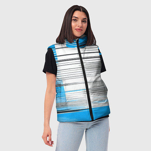 Женский жилет Чёрные вертикальные полосы на сине-белом фоне / 3D-Черный – фото 3